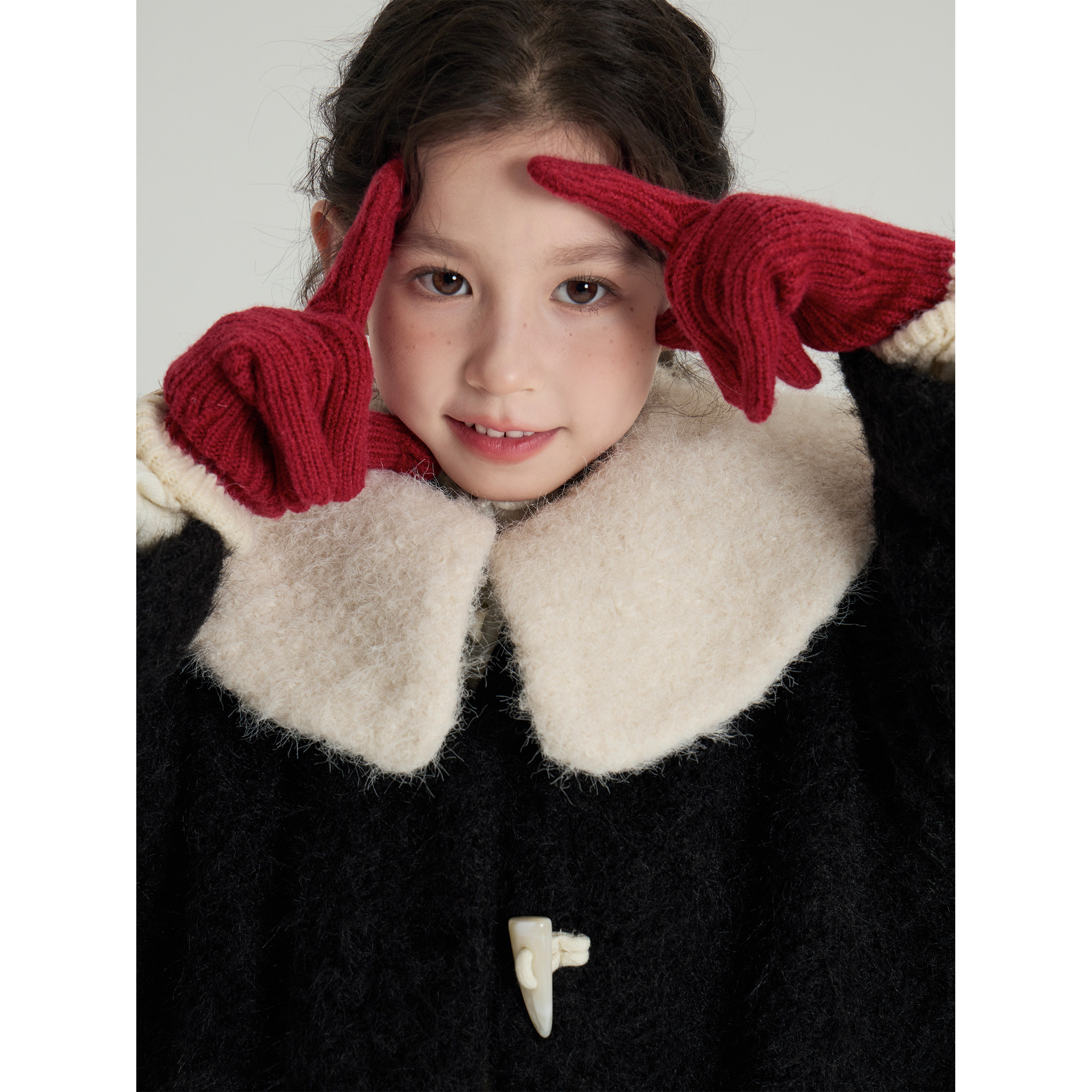 senbaby童装女童新年外套儿童冬季牛角扣外套加棉翻领毛毛大衣,淘宝优惠券,粉丝福利购,淘宝优惠卷