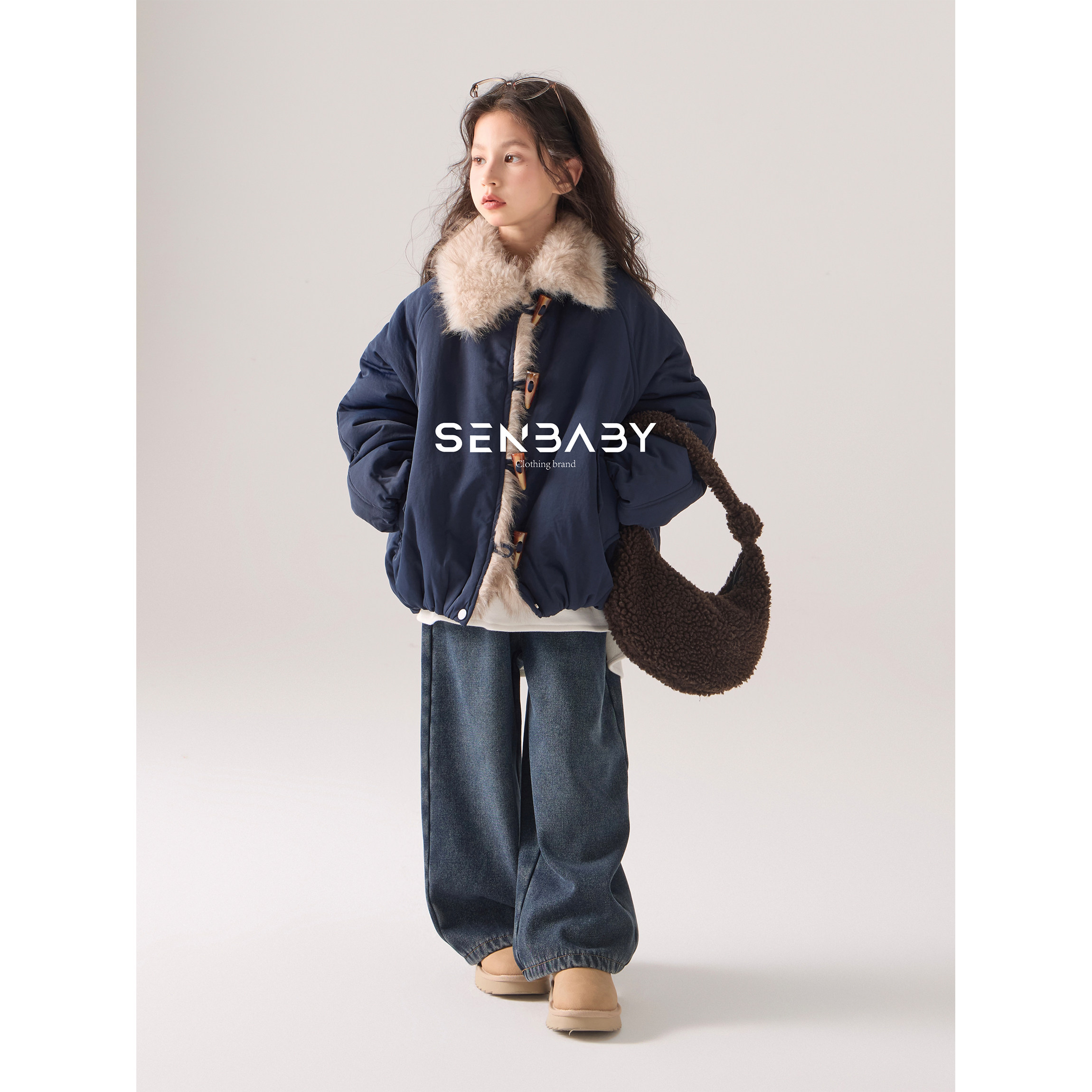 senbaby童装女童直筒牛仔裤子冬季儿童保暖长裤加绒深色牛仔裤,淘宝优惠券,粉丝福利购,淘宝优惠卷