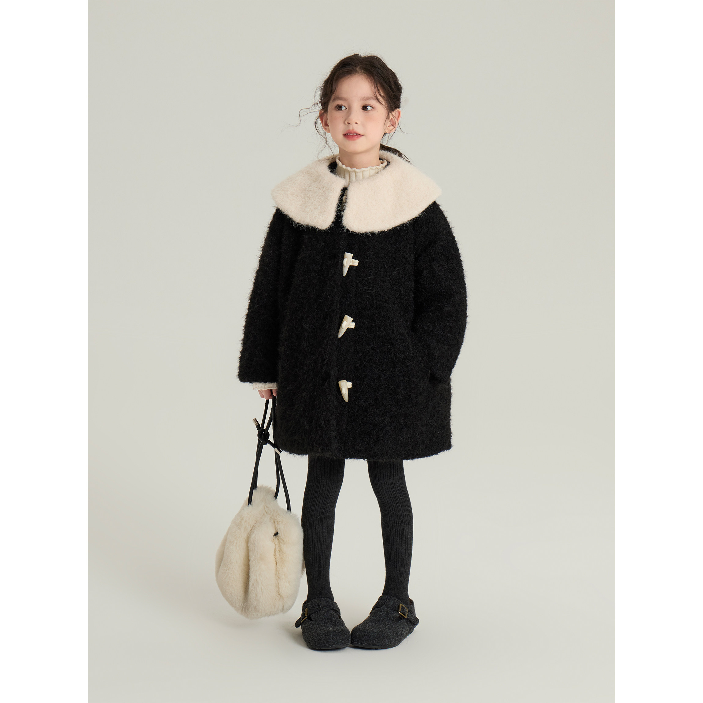 senbaby童装女童新年外套儿童冬季牛角扣外套加棉翻领毛毛大衣,淘宝优惠券,粉丝福利购,淘宝优惠卷