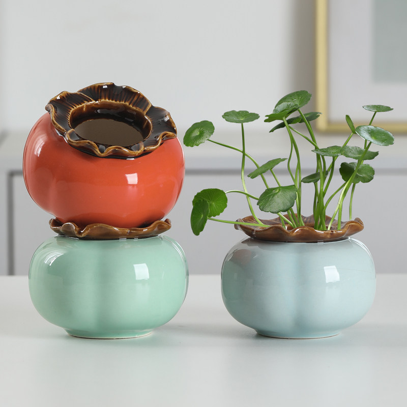 创意柿子花瓶陶瓷水养绿萝水培花盆花器客厅桌面办公桌装饰品摆件,淘宝优惠券,粉丝福利购,淘宝优惠卷