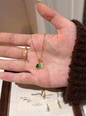 绿葫芦S925纯银项链女小众设计感高级感轻奢锁骨链