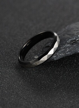 希音亚马逊欧美新款不锈钢饰品TEMU6mm双色镀黑菱面钛钢戒指手饰