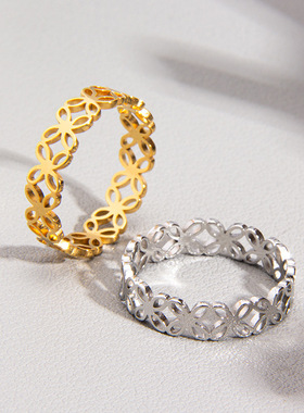 激光切割四叶花镂空钛钢女士