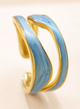 跨境专供钛钢饰品滴油双线开口戒指女小众设计简约不锈钢戒指