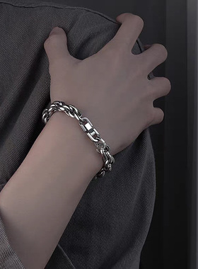 钛钢时尚手工编织粗麻花男士钛钢手链U形珠宝扣小众不锈钢手饰ins