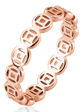 镂空铜钱钛钢戒指几何圆形方形