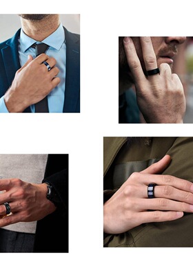 黑色套装链条转动钛钢戒指