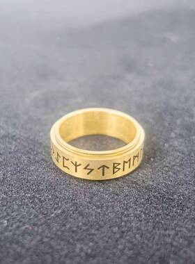 可转动维京文字钛钢戒指男 跨境爆款个性时尚旋转不锈钢指环 批发