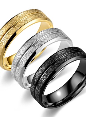 不锈钢单线磨砂情侣戒指欧美