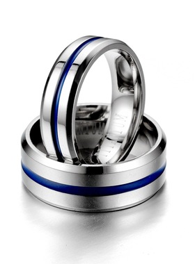 蓝色钛钢光面戒指简约情侣戒指