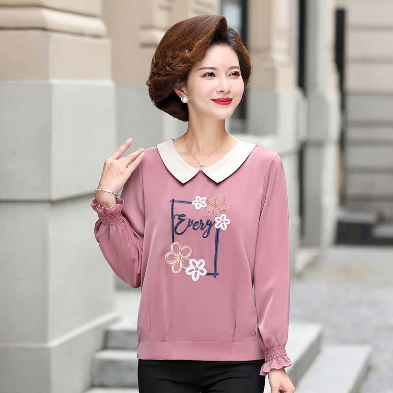 巴宝兹旗舰店中老年女装秋装新品时尚T恤衫中年妈妈装春秋长袖气质上衣打底衫3