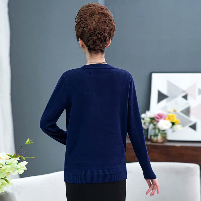 巴宝兹旗舰店40-50岁中年妈妈装春秋长袖打底衫中老年女装秋装新品针织开衫0