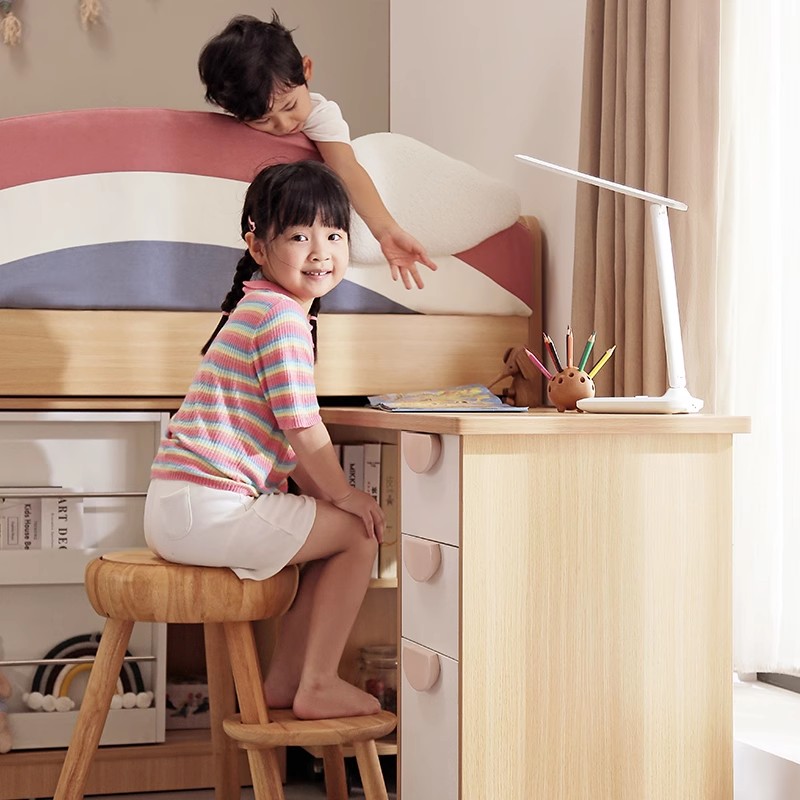 安兰图儿童床小户型带书桌多功能儿童半高床1.2m单人床衣柜床一体-图0