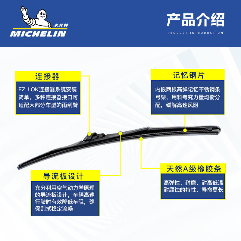 米其林雨刮器汽车雨刷胶条通用型原装原厂适配350荣威550 RX5 RX7_虎窝淘