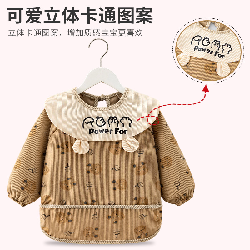 Children's smocks for autumn and winter, foreign-style thickened eating bibs, waterproof and anti-dirty aprons for male and female babies, reverse wear protective clothing