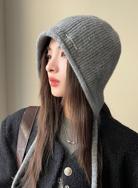 对对帽妇女春秋露脸小包头冷大头围坐月帽拉绳卷曲针织羊毛冬天
