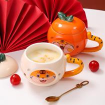 Tiger Year Big Italian Cute Cute Tiger Cartoon Ceramic Cup With Cover Student Couple Water Cup Office Coffee Mark Cup