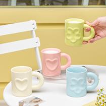 South Korea Ins Relief Flowers Ceramic Cup Loving Design Office Coffee Cup Brief About Mark Cup Gift Drinking Water Cup