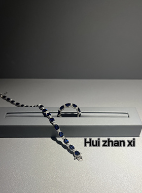 Hui zhanxi 培育蓝宝 红宝 海蓝宝满钻满镶轮胎手链男女同款