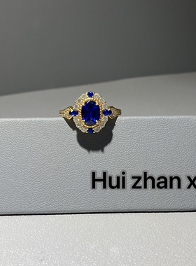 Hui zhanxi 培育蓝宝皇家蓝k黄鸽子蛋戒指 项链两件套套装