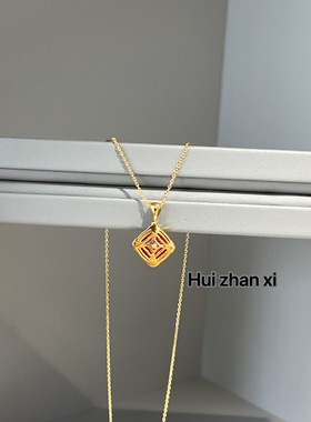 Hui zhan xi培育粉蓝宝K黄小克拉糖塔设计款耳钉项链套装