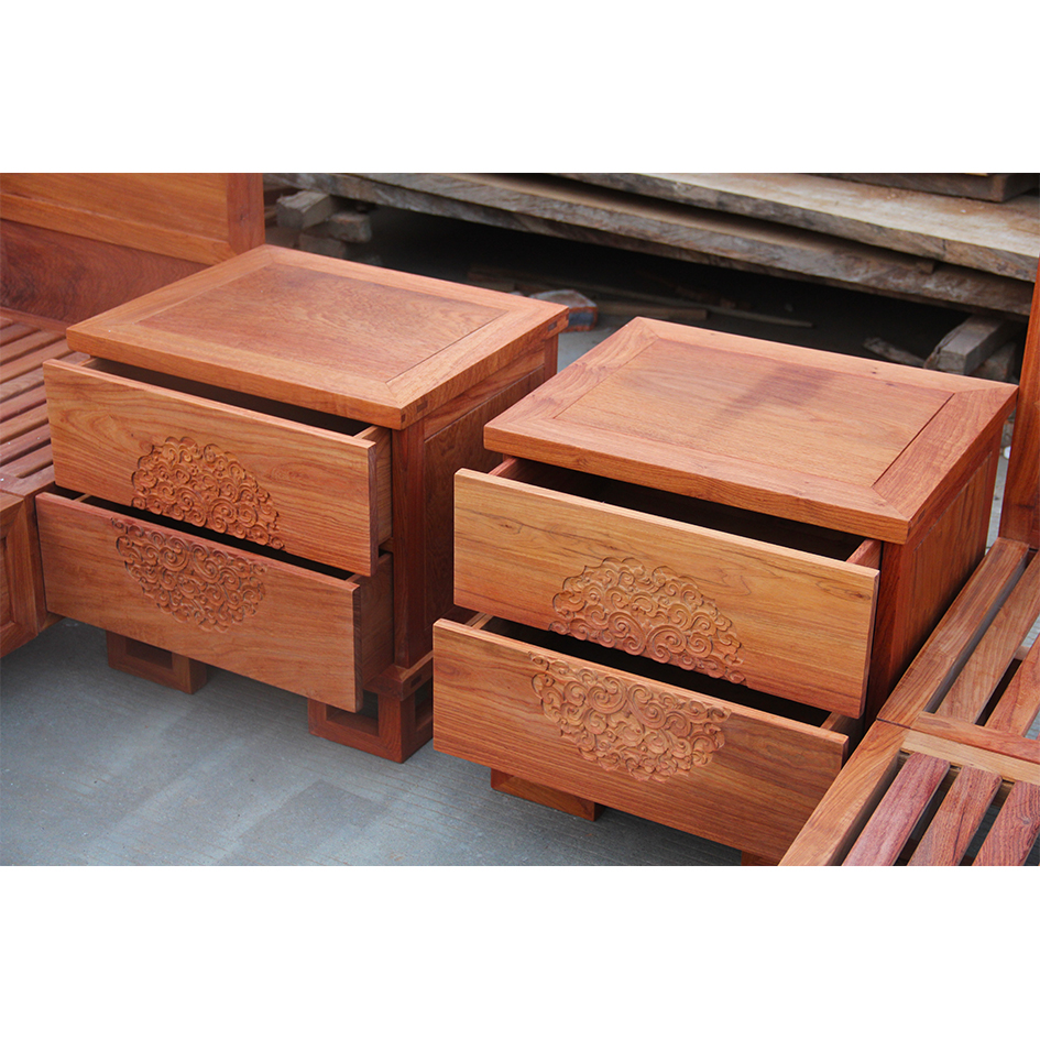 新中式苏梨实木家具大气缅甸花梨床头柜大果紫檀祥云婚庆大雕花床 - 图2