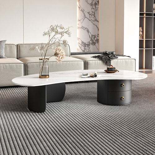 意式岩板茶几异形抽屉轻奢简约现代客厅家用创意不规则小户型茶桌 - 图0