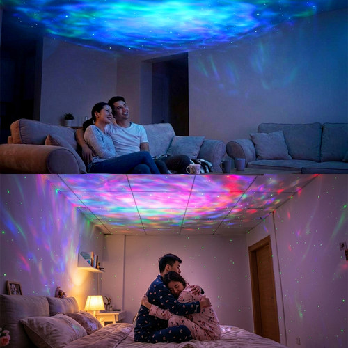 星空灯投影灯蹦迪七彩3D视觉LED北极激光满天星卧室情调氛围灯 - 图2