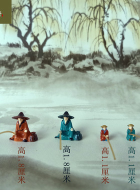 造景小船复古人物钓鱼翁枯山水假山盆景微景观树脂模型江南乌篷船