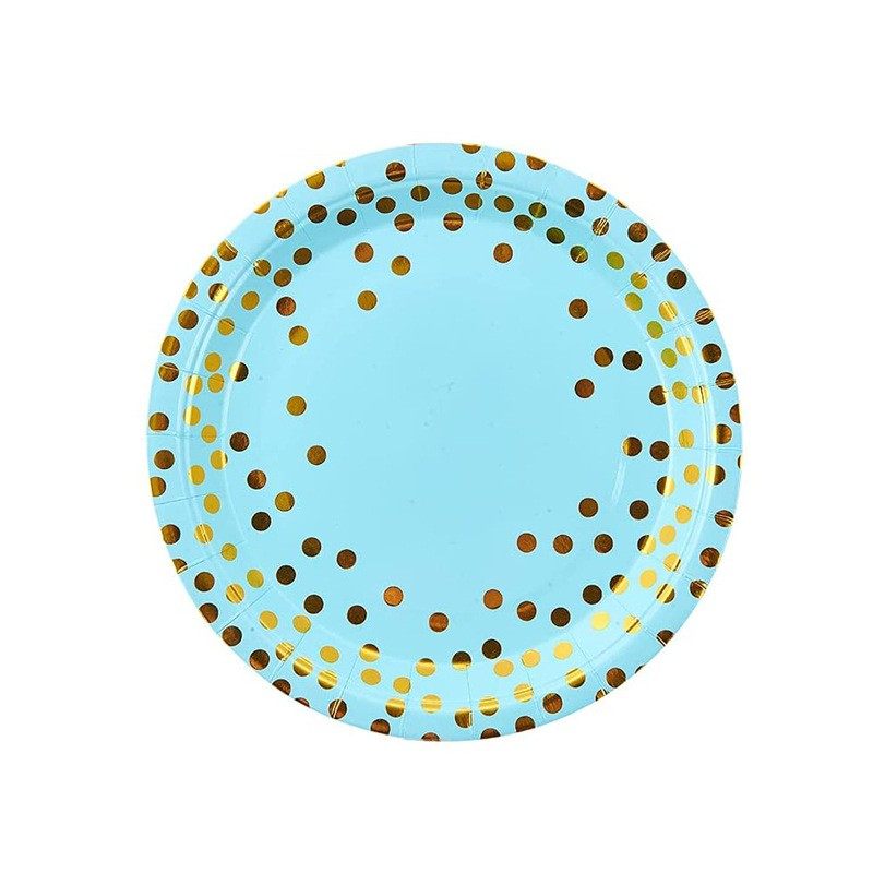 Disposable environmentally friendly paper tableware blue gold dot set