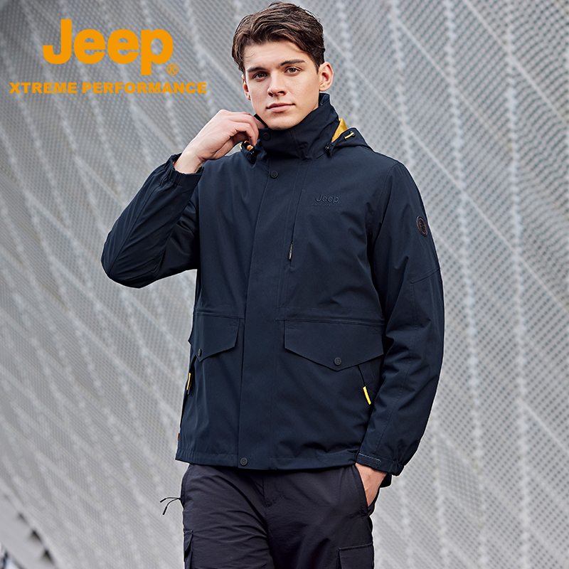 Jeep户外冲锋衣男女款三合一可拆卸两件套防风防水加厚定制外套潮 - 图1