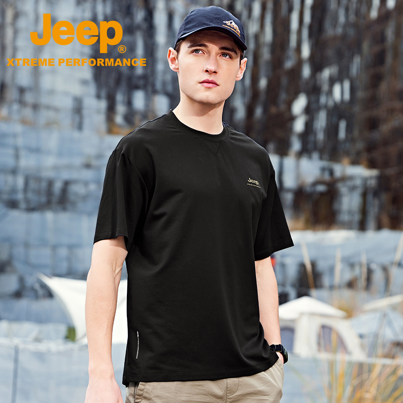Jeep吉普速干衣男夏季圆领吸汗透气上衣户外运动跑步速干短袖t恤-图2