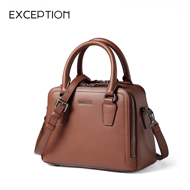 例外头层牛皮手提单肩商务波士顿包 exception女士包袋