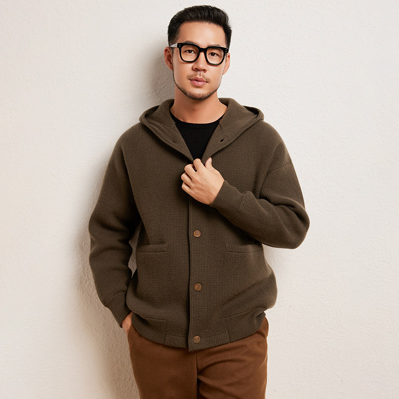 2025新款男装外穿连帽羊绒夹克约900克加厚纯山羊绒毛衣外套带帽,淘宝优惠券,粉丝福利购,淘宝优惠卷