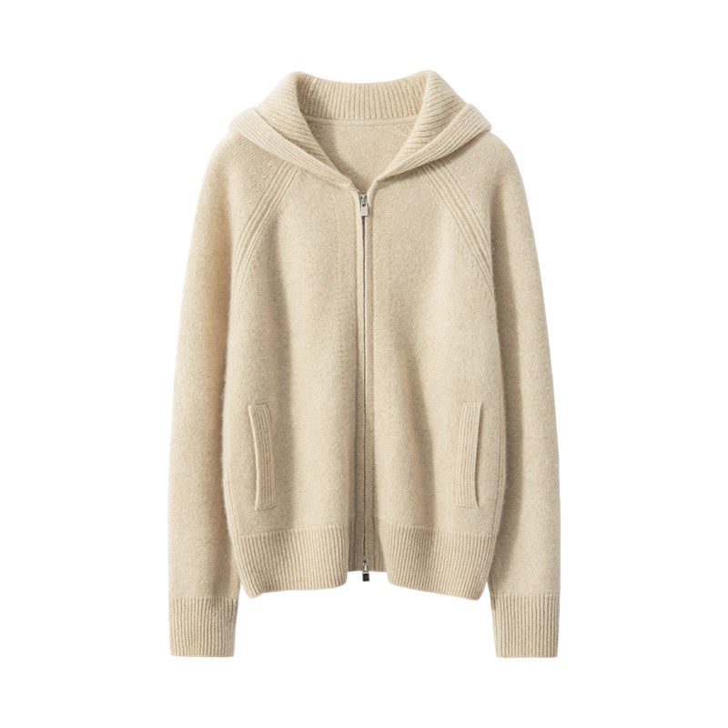 2025秋冬新款100%纯山羊绒女双拉链连帽开衫加厚宽松针织外套上衣,淘宝优惠券,粉丝福利购,淘宝优惠卷