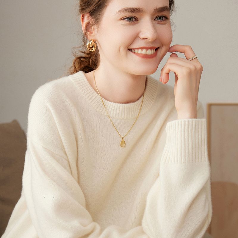 加厚圆领100%纯山羊绒衫女毛衣秋冬新款宽松慵懒高级感针织打底衫,淘宝优惠券,粉丝福利购,淘宝优惠卷