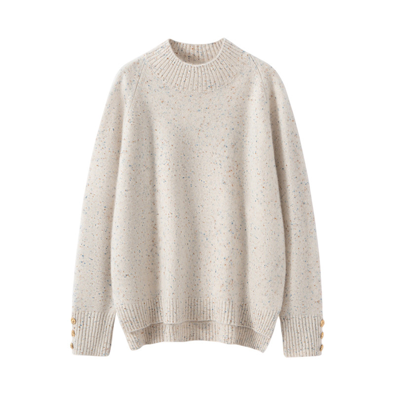 彩点纱100%山羊绒加厚针织衫女半高领前短后长宽松慵懒风打底上衣,淘宝优惠券,粉丝福利购,淘宝优惠卷