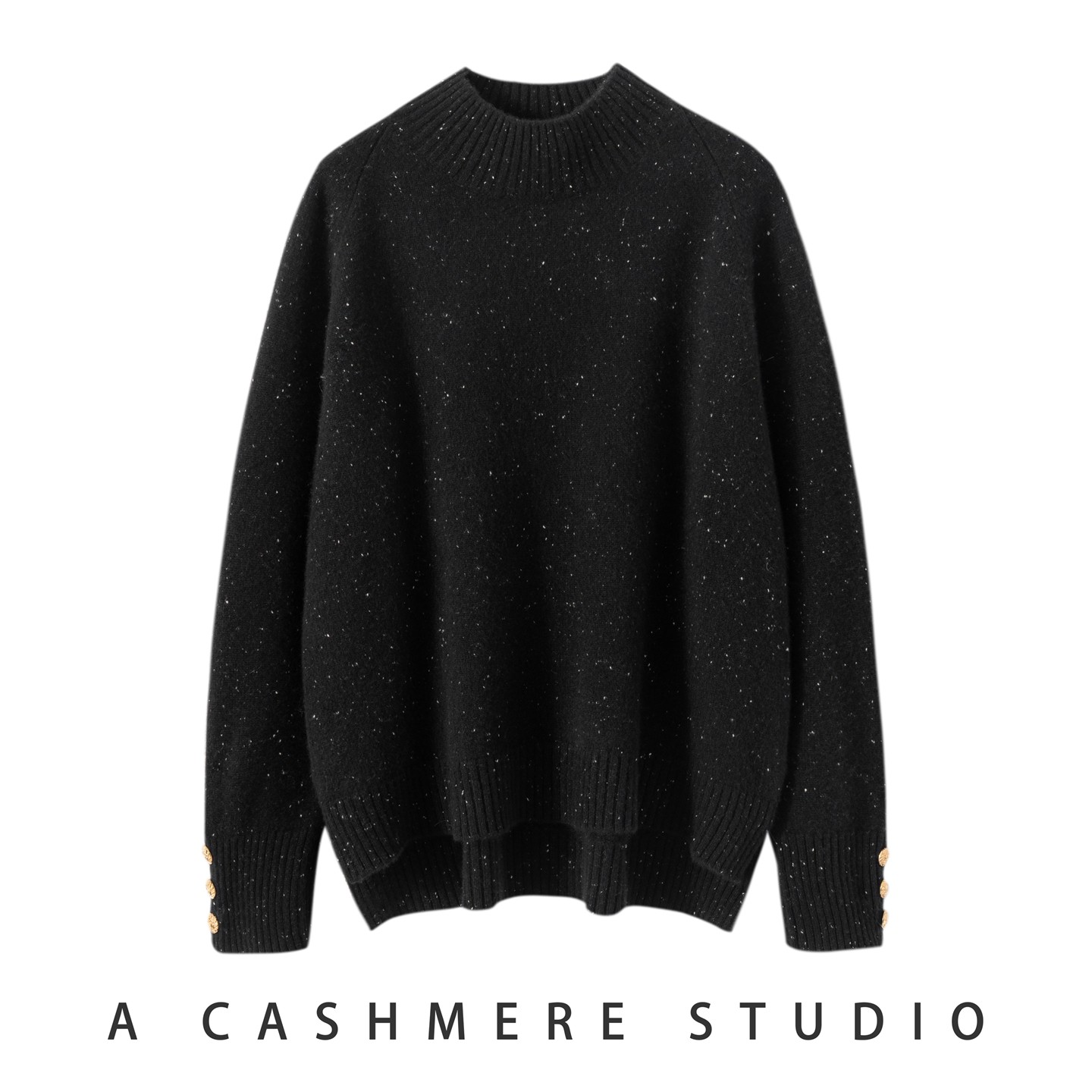 彩点纱100%山羊绒加厚针织衫女半高领前短后长宽松慵懒风打底上衣,淘宝优惠券,粉丝福利购,淘宝优惠卷