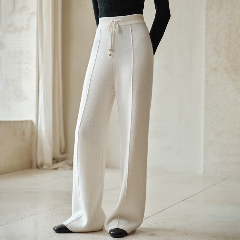 2025秋冬新款100%纯山羊绒裤子女加厚高腰抽绳宽松显瘦直筒拖地裤,淘宝优惠券,粉丝福利购,淘宝优惠卷