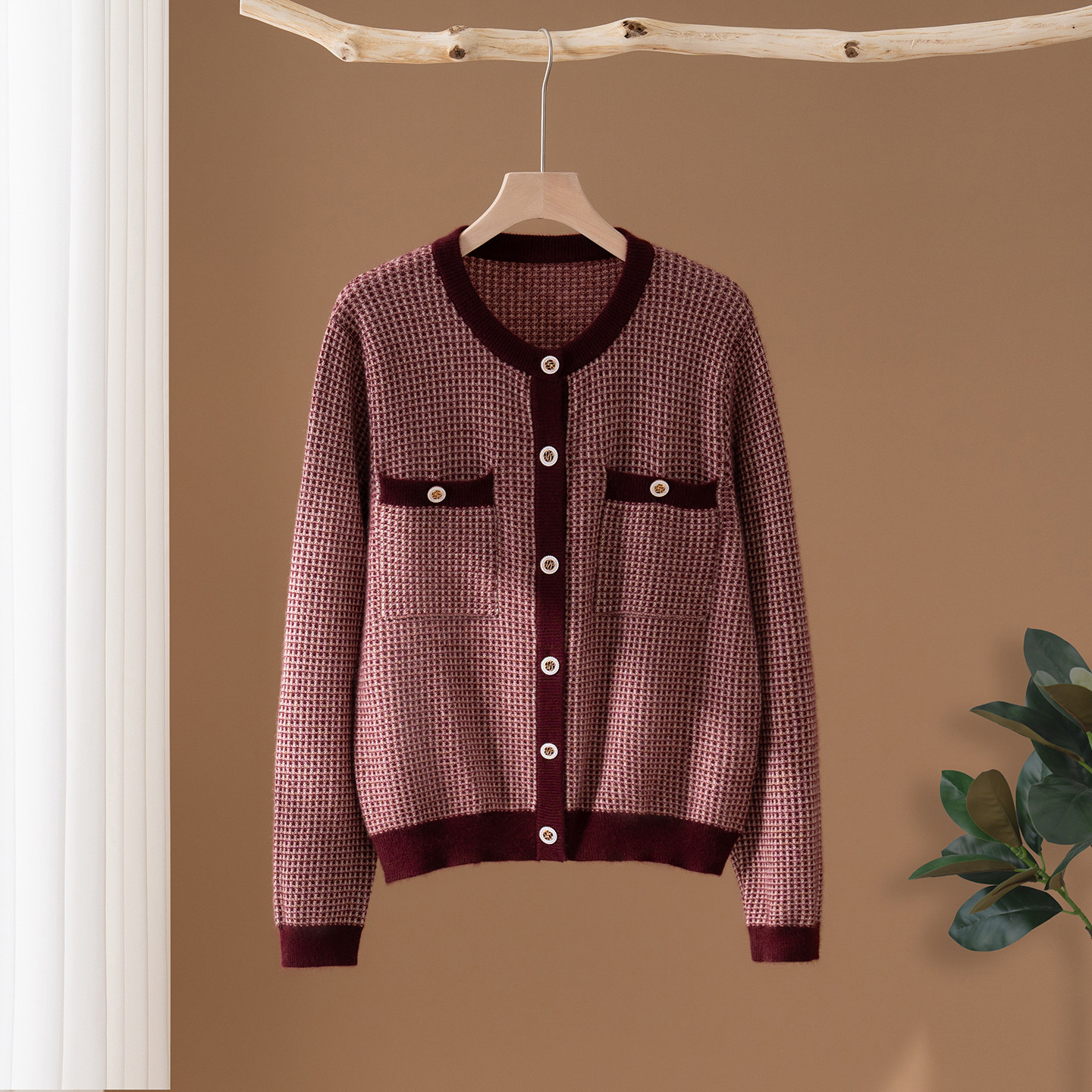 秋冬新款小香风开衫100%山羊绒衫女圆领针织开衫外套毛衣打底上衣,淘宝优惠券,粉丝福利购,淘宝优惠卷