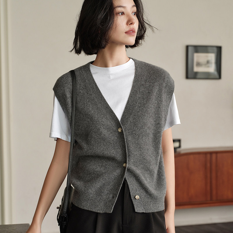 秋冬新款V领羊绒背心100纯山羊绒衫毛衣针织开衫马甲外搭加厚坎肩,淘宝优惠券,粉丝福利购,淘宝优惠卷