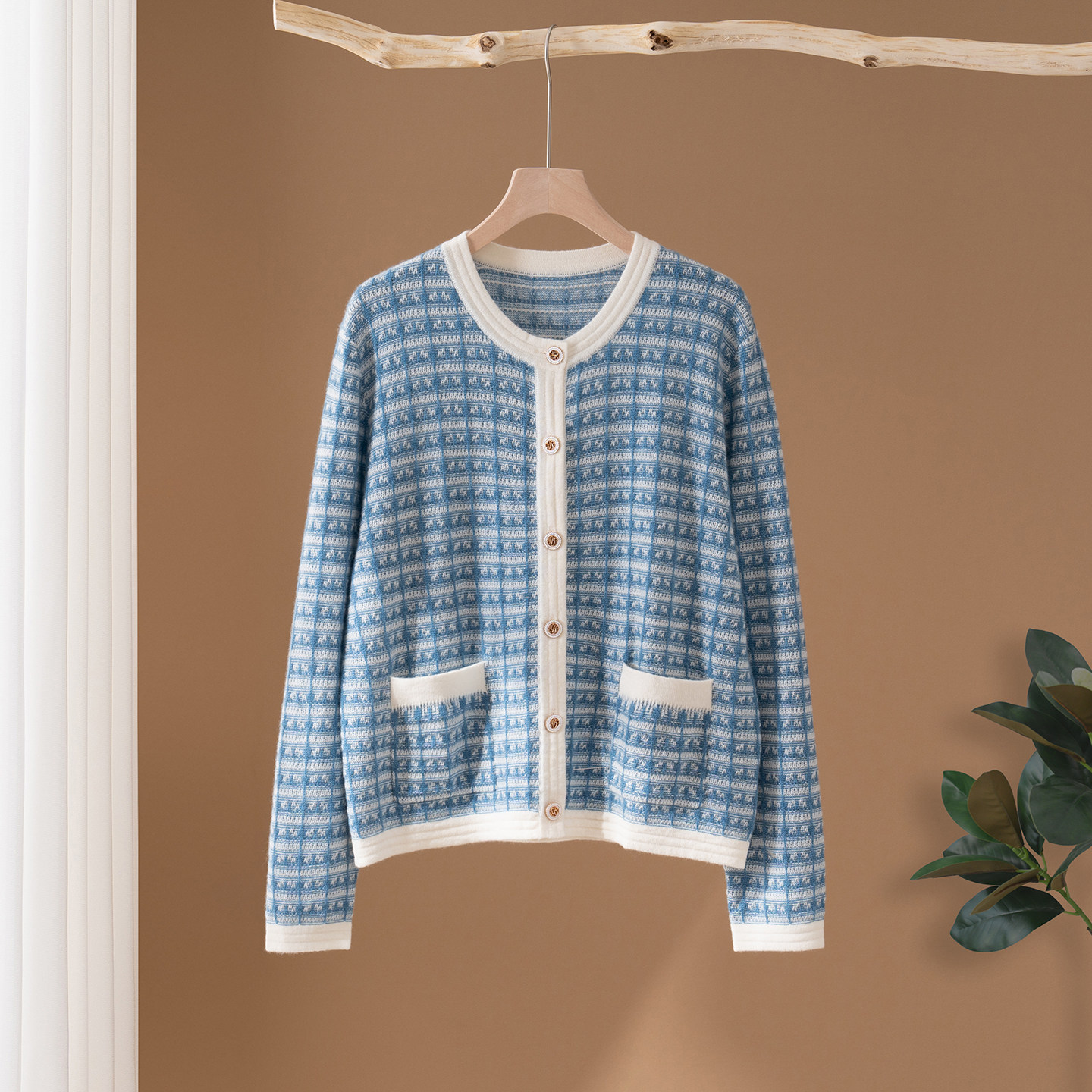 小香风开衫100%纯山羊绒衫女圆领针织开衫宽松毛衣打底衫百搭外套,淘宝优惠券,粉丝福利购,淘宝优惠卷