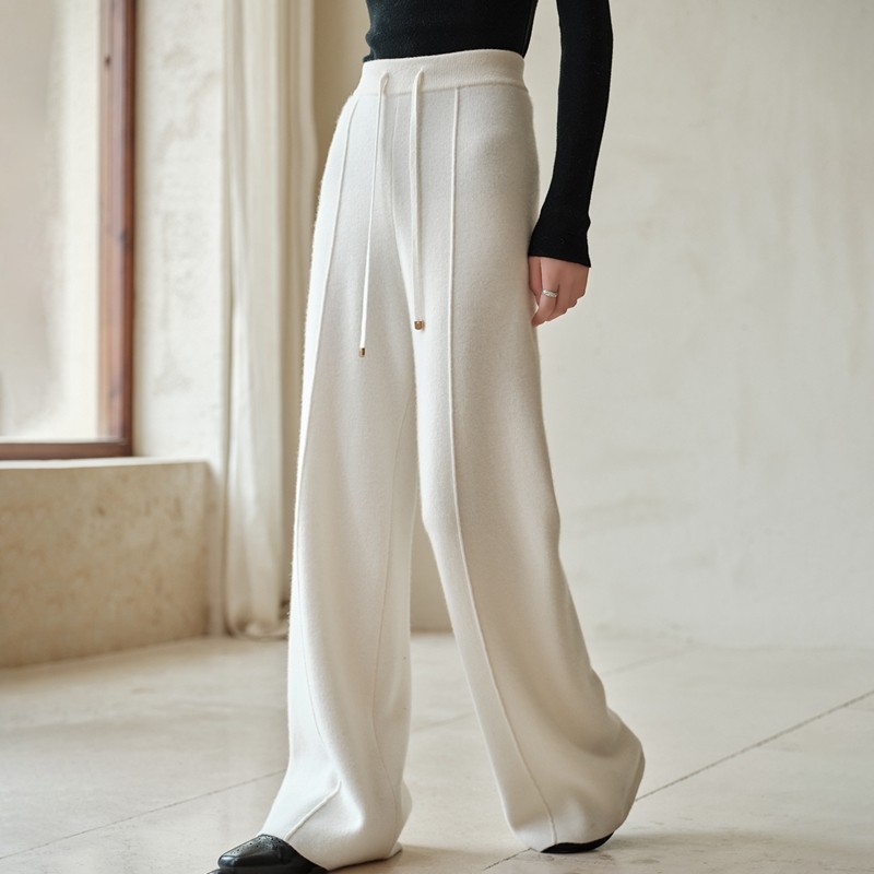 2025秋冬新款100%纯山羊绒裤子女加厚高腰抽绳宽松显瘦直筒拖地裤,淘宝优惠券,粉丝福利购,淘宝优惠卷