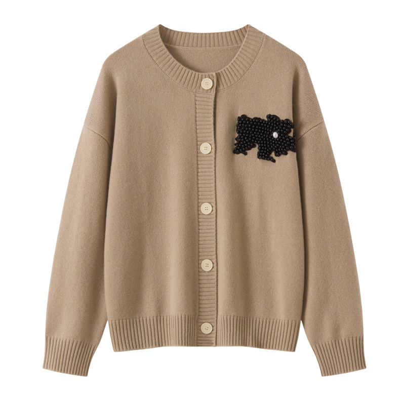 2025秋冬新款100%纯山羊绒衫女圆领加厚系扣开衫休闲时尚针织上衣,淘宝优惠券,粉丝福利购,淘宝优惠卷