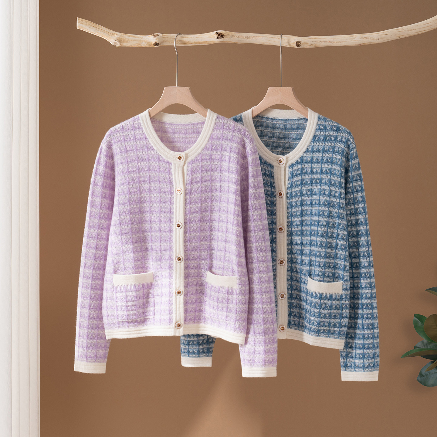 小香风开衫100%纯山羊绒衫女圆领针织开衫宽松毛衣打底衫百搭外套,淘宝优惠券,粉丝福利购,淘宝优惠卷