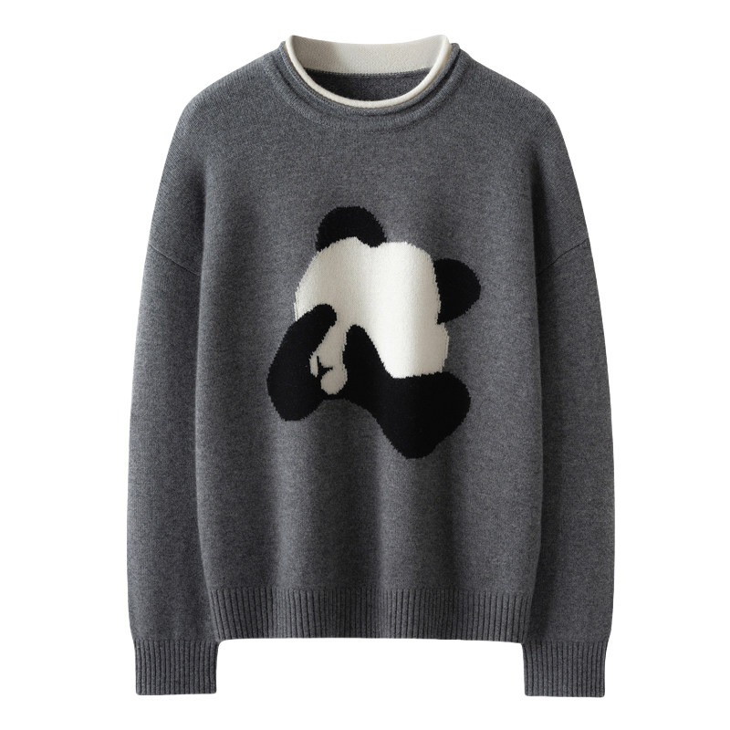 2025秋冬新款女羊绒衫100%纯山羊绒加厚宽松嵌花熊猫时尚针织套衫,淘宝优惠券,粉丝福利购,淘宝优惠卷