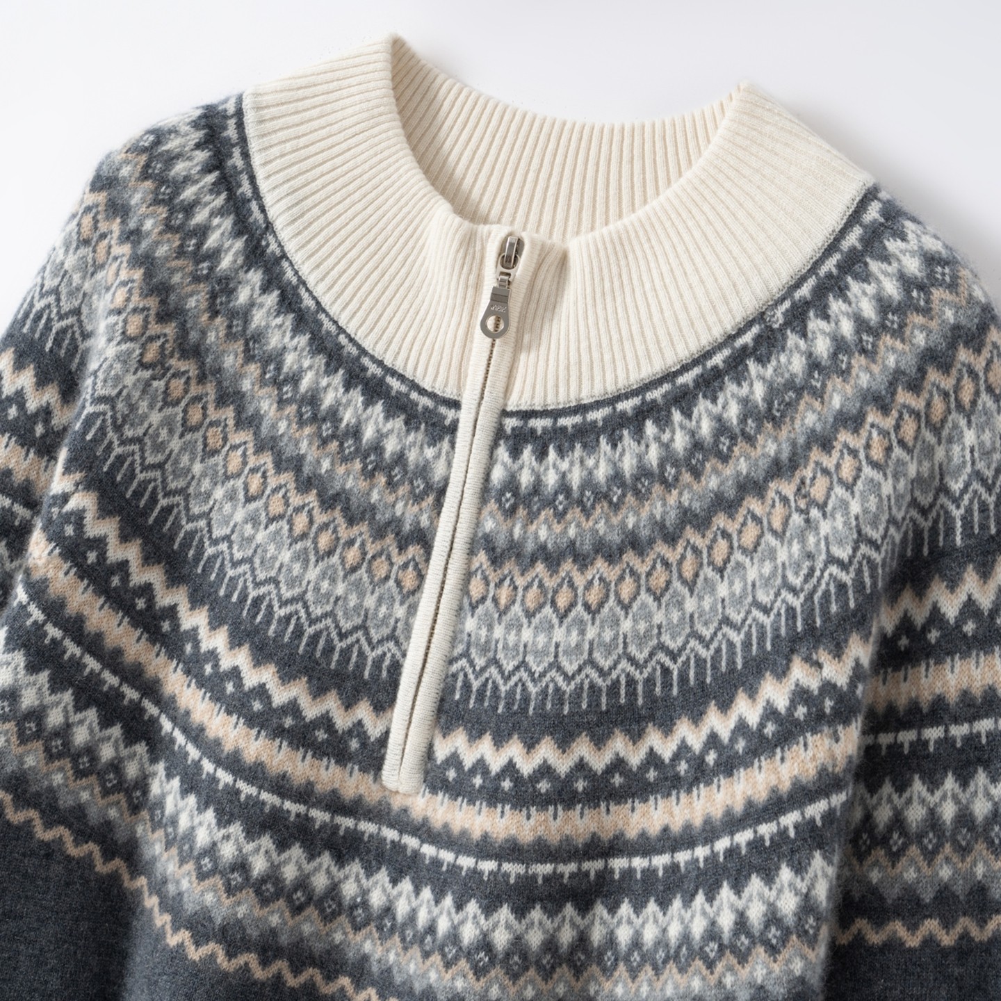 2025秋冬新款女撞色提花半拉链100%纯山羊绒衫休闲宽松保暖打底衫,淘宝优惠券,粉丝福利购,淘宝优惠卷