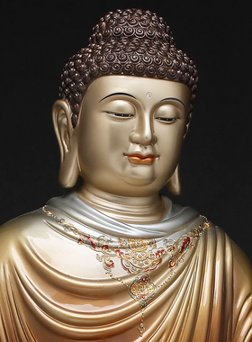 铜彩铜镶金三宝佛释迦牟尼阿弥陀佛药师佛供奉佛像摆件家用寺庙