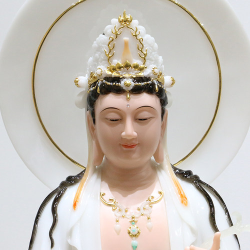 天然雕刻汉白玉淡彩西方三圣阿弥陀佛观音菩萨大势至菩萨供奉佛像 - 图2