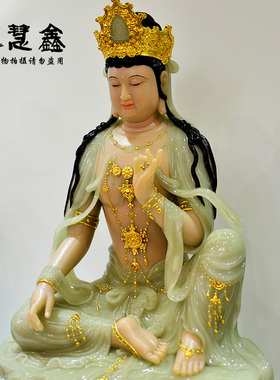 华严三圣文殊供奉佛堂雕像汉白玉